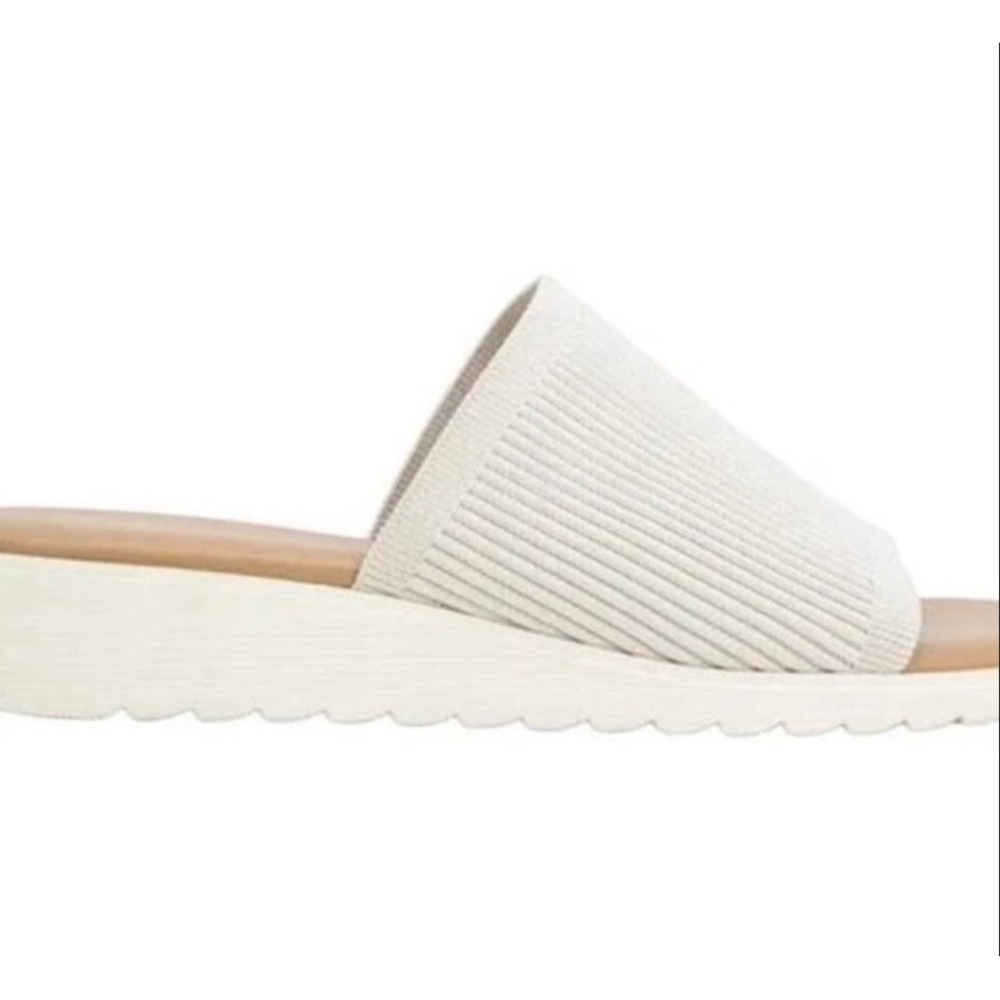 NEW Kensie Ellie Beige Ribbed Knit Slide Sandals Platform Wedge Womens 11